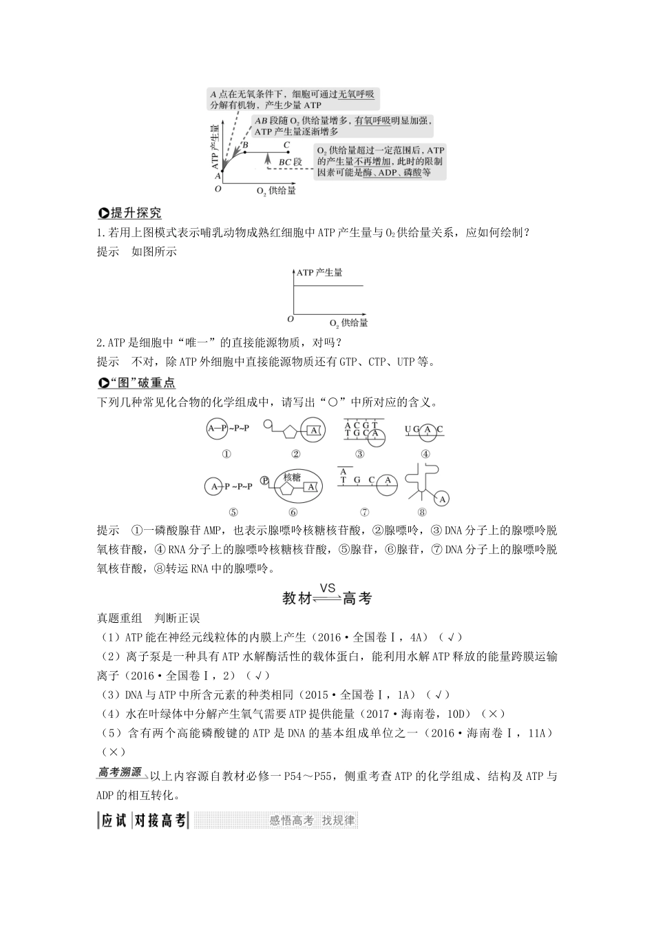 高考生物一轮复习 第四单元 细胞的能量供应与利用 第7讲 细胞中的能源 从化学能到生物能创新备考学案 中图版-中图版高三全册生物学案_第2页