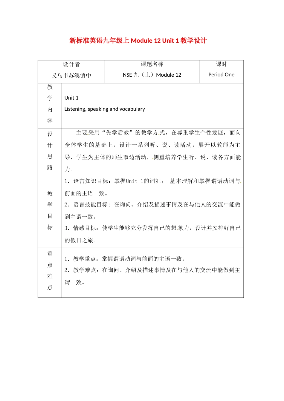 九年级英语上册 Module12 Unit1 Your host family is meeting you at the airport教案 外研版_第1页