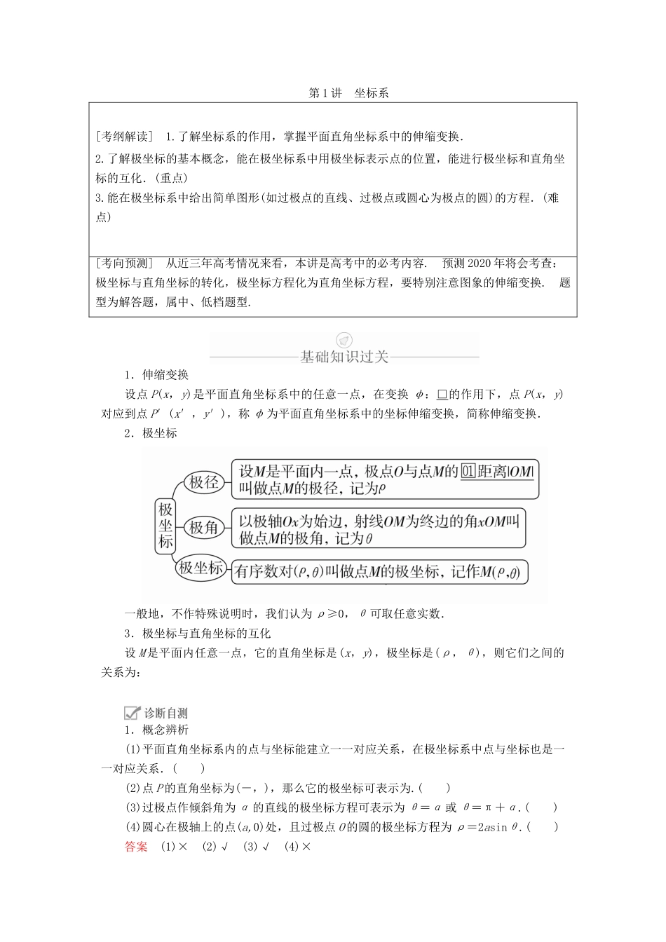 高考数学一轮复习 第12章 选修4系列 第1讲 坐标系讲义 理（含解析）-人教版高三选修4数学教案_第1页