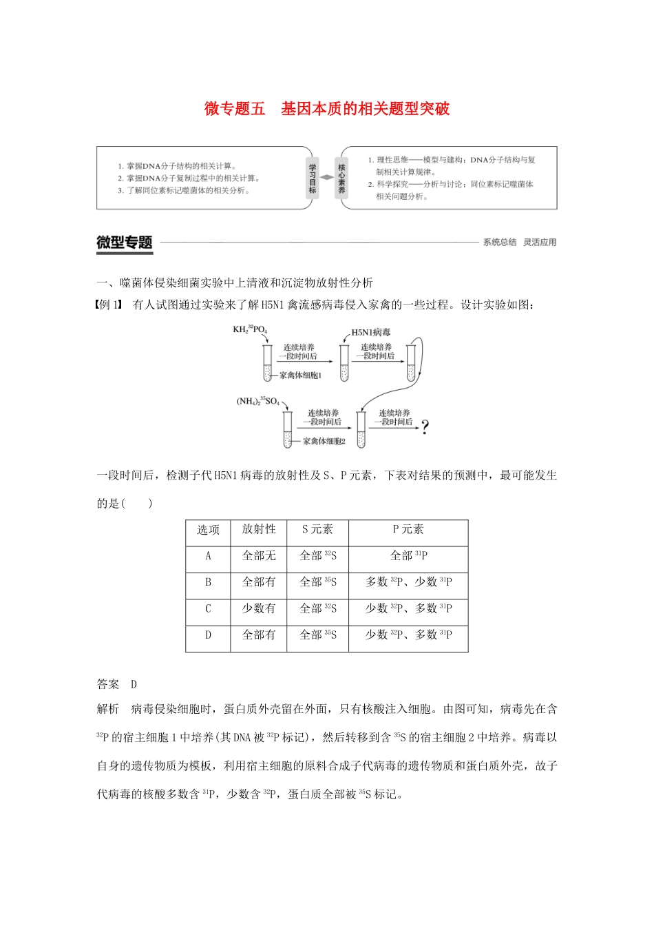 高中生物 第3章 基因的本质 微专题五 基因本质的相关题型突破学案 新人教版必修2-新人教版高一必修2生物学案_第1页