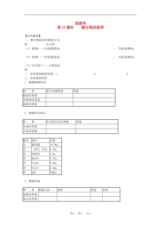 高二生物专题学案：微生物的营养 旧人教版