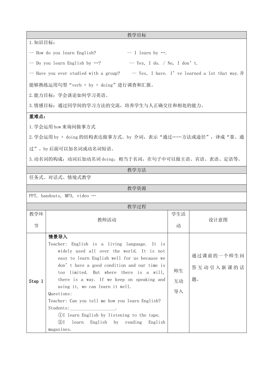 九年级英语全册 Unit 1 How can we become good learners Section A教学设计 （新版）人教新目标版-（新版）人教新目标版初中九年级全册英语教案_第2页