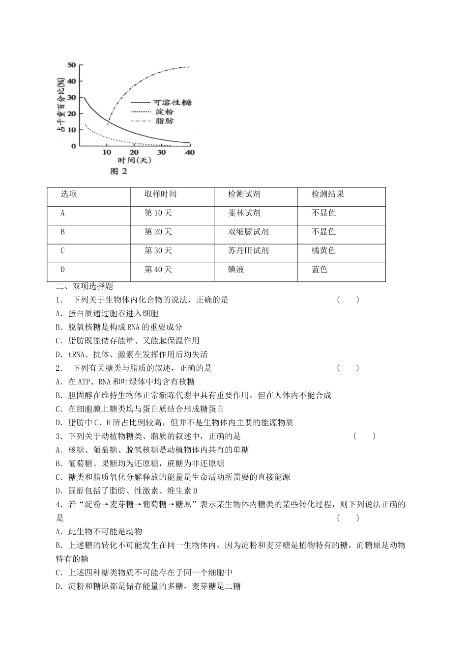高三生物 细胞中的糖类和脂质复习学案-人教版高三全册生物学案_第3页