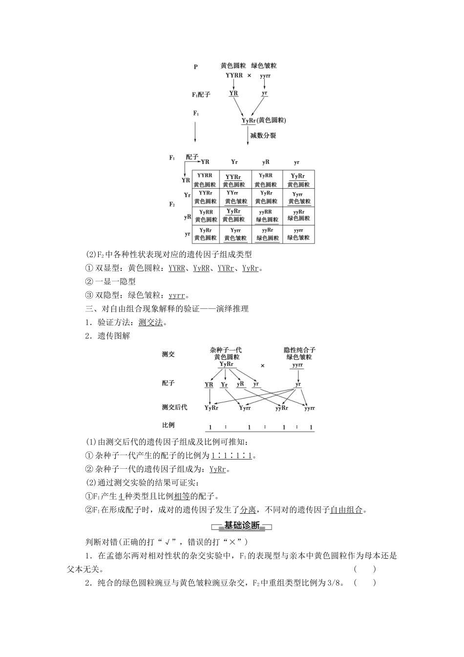 高中生物 第1章 遗传因子的发现 第2节 第1课时 两对相对性状的杂交实验学案 新人教版必修2-新人教版高中必修2生物学案_第2页