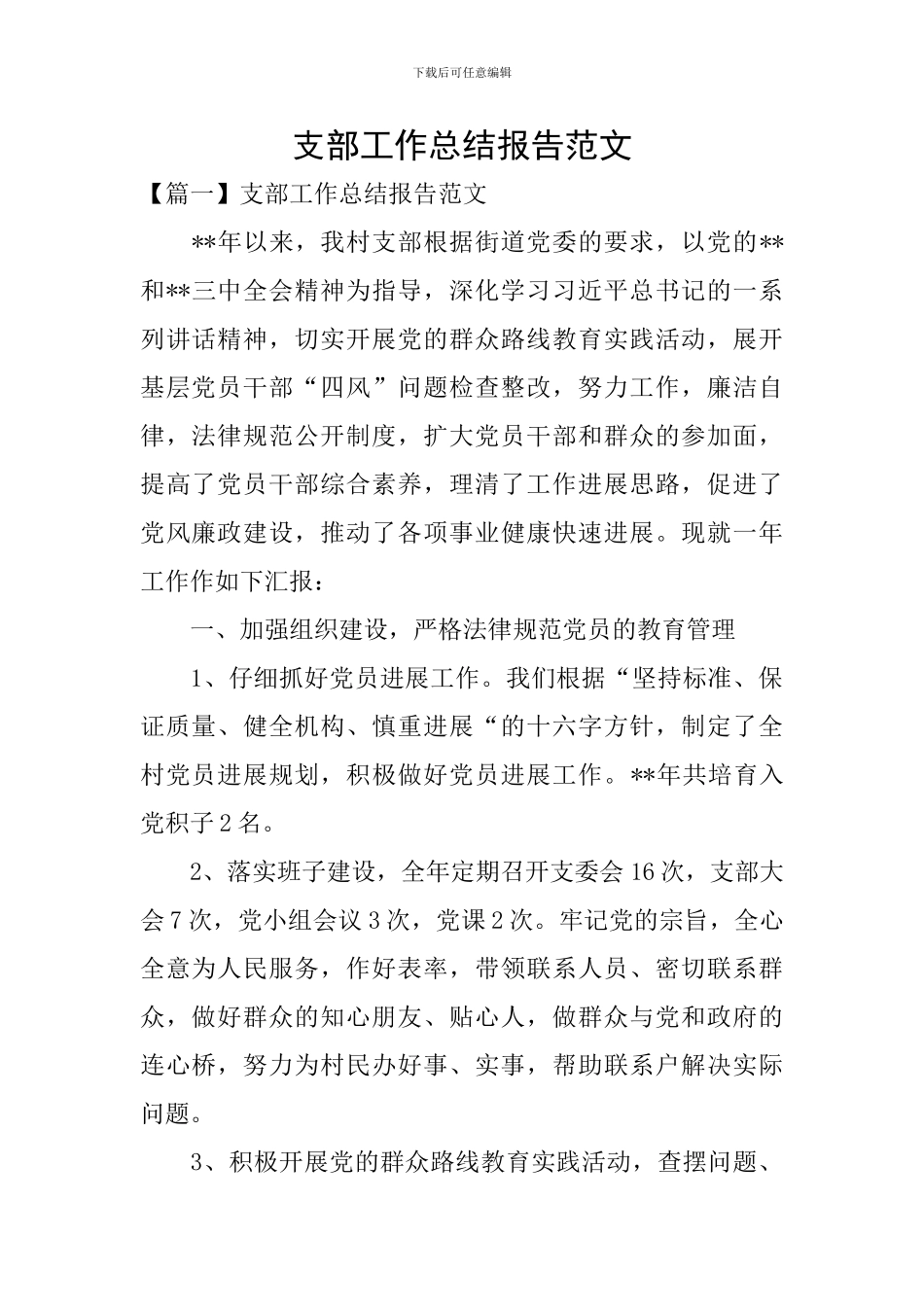 支部工作总结报告范文_第1页