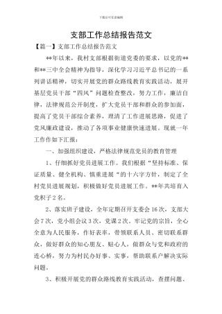 支部工作总结报告范文