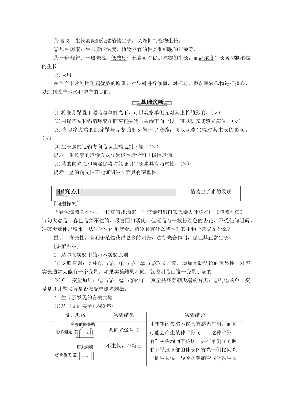高中生物 第2章 生物个体的稳态 第4节 植物生命活动的调节 第1课时 植物生长素的发现 生长素的特性与生理作用学案 苏教版必修3-苏教版高中必修3生物学案_第2页