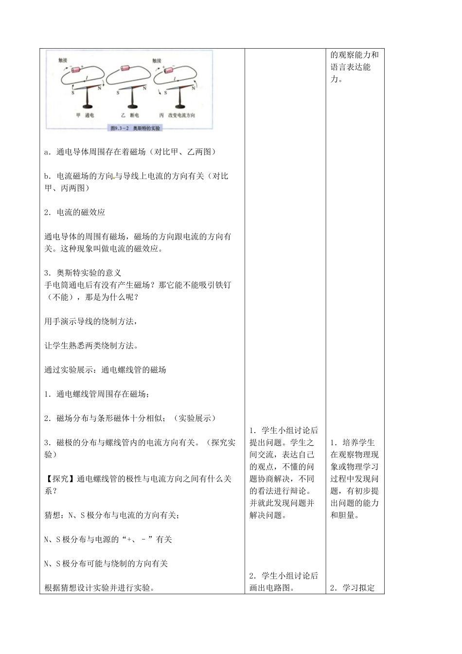 吉林省四平市第十七中学九年级物理全册《20.2 电生磁》教案4 （新版）新人教版_第2页