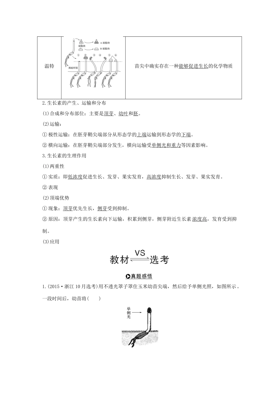 （浙江专版）高考生物一轮复习 第20讲 植物生命活动的调节学案-人教版高三全册生物学案_第2页