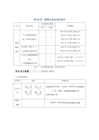 （浙江专版）高考生物一轮复习 第20讲 植物生命活动的调节学案-人教版高三全册生物学案