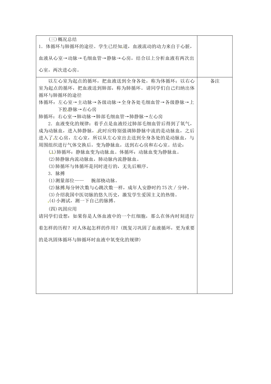 八年级科学上册 7.3 人体内的物质运输教案（三）华东师大版_第2页
