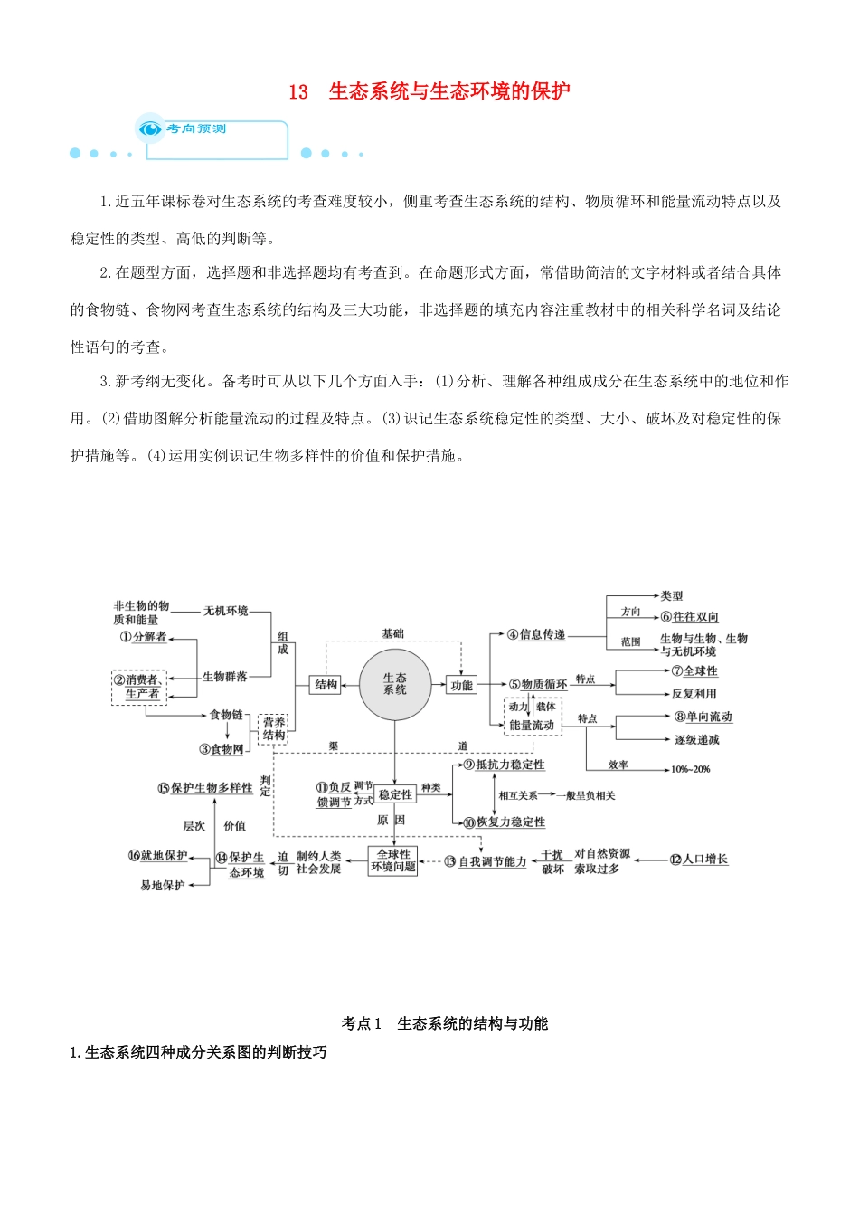 高考生物二轮复习 专题13 生态系统与生态环境的保护学案-人教版高三全册生物学案_第1页