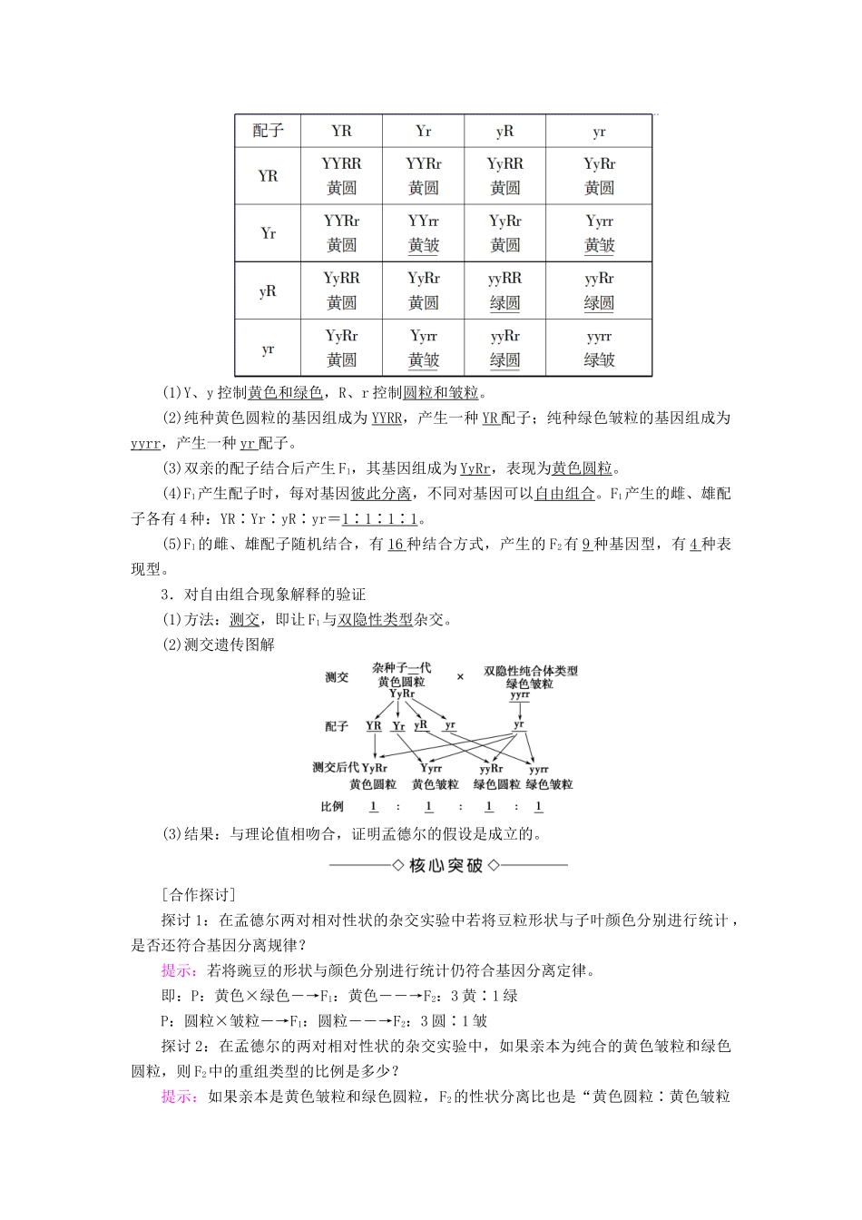 高中生物 第2单元 遗传的基本定律 第2章 基因的自由组合规律 第1节 自由组合规律试验学案 中图版必修2-中图版高一必修2生物学案_第2页