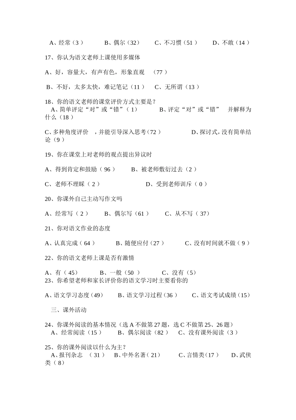 中学语文学习兴趣调查表_第3页