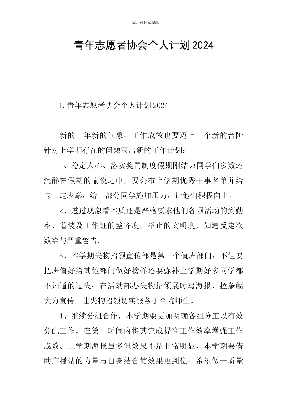 青年志愿者协会个人计划2024_第1页