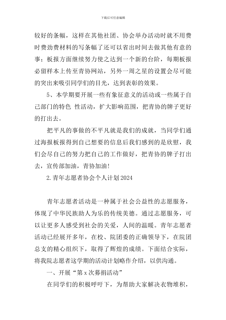 青年志愿者协会个人计划2024_第2页