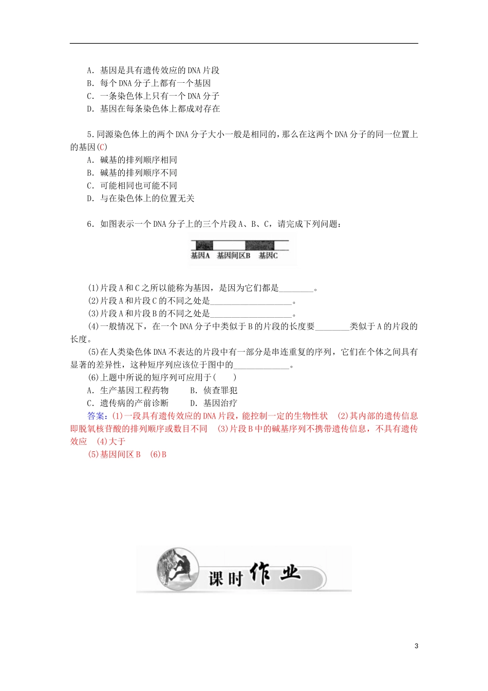 高中生物 第3章 第4节 基因是有遗传效应的DNA片段学案 新人教版必修2-新人教版高一必修2生物学案_第3页
