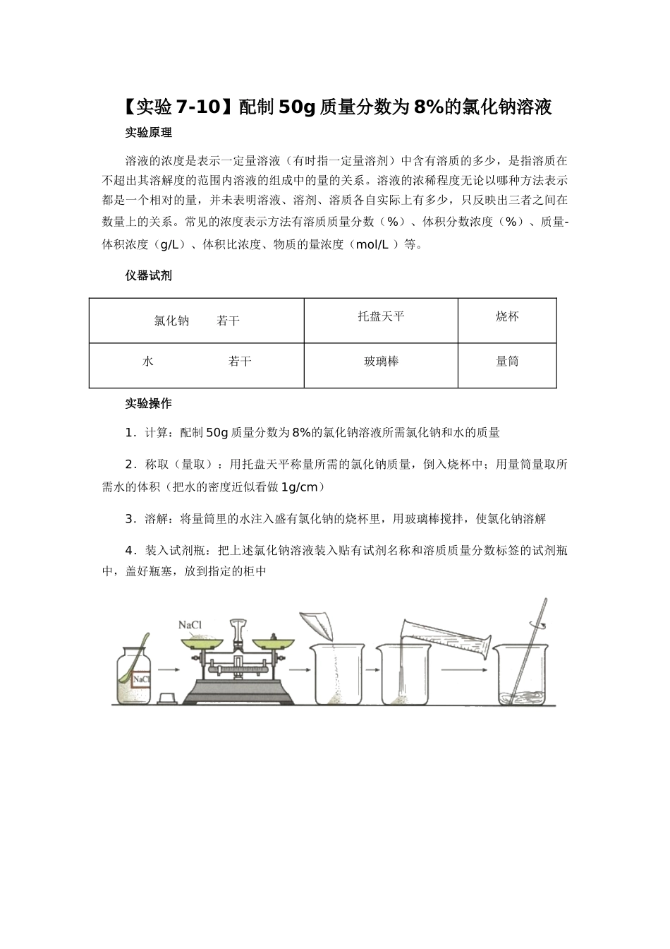 【实验7-10】配制50g质量分数为8%的氯化钠溶液_第1页