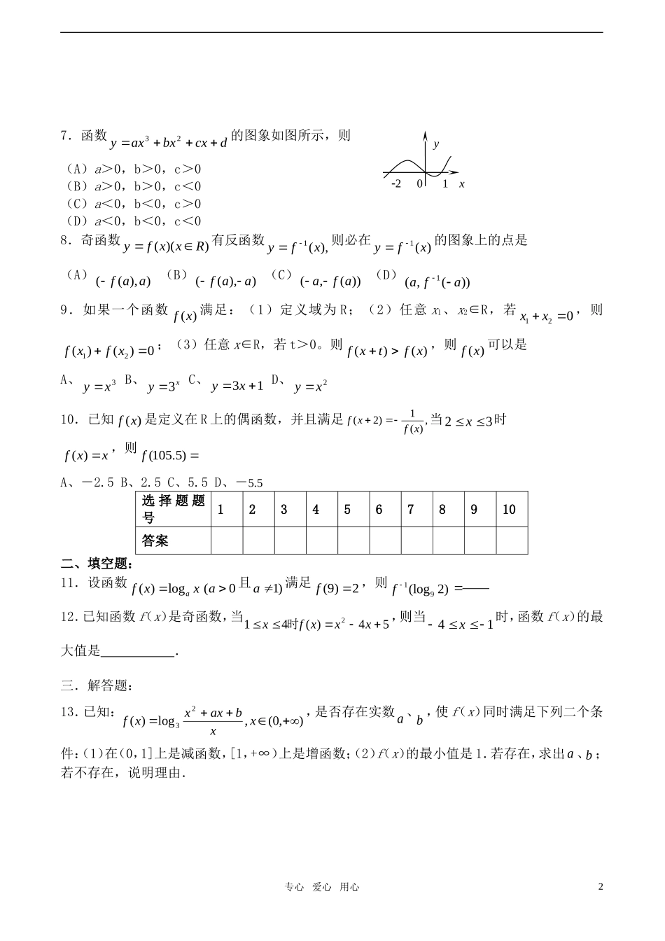 【精品】高考数学一轮复习必备 第20课时：第二章 函数-数学巩固练习教案_第2页
