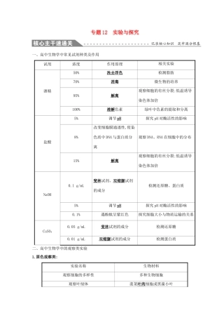 高考生物二轮复习 专题十二 实验与探究自查学案-人教版高三全册生物学案