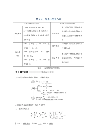 高考生物 第二单元 细胞的自我保障 第3讲 细胞中的蛋白质学案 中图版必修1-中图版高三必修1生物学案