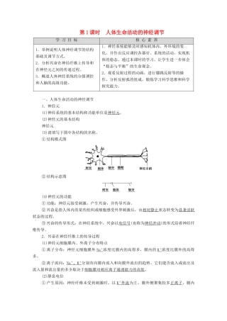 高中生物 第2章 生物个体的稳态 第2节 人体生命活动的调节 第3节 动物生命活动的调节 第1课时 人体生命活动的神经调节学案 苏教版必修3-苏教版高中必修3生物学案