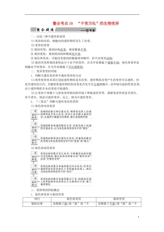 高考生物大二轮复习 第01部分 专题04 生命系统的遗传、变异、进化 整合考点10“千变万化”的生物变异学案-人教版高三全册生物学案