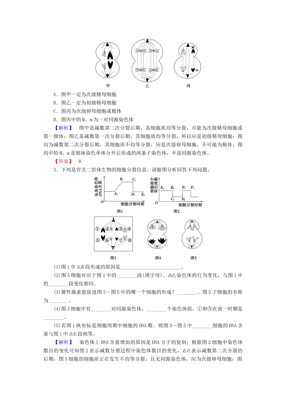 高中生物 第1单元 微专题突破 细胞分裂图形、曲线图、柱形图辨析学案 中图版必修2-中图版高中必修2生物学案_第3页