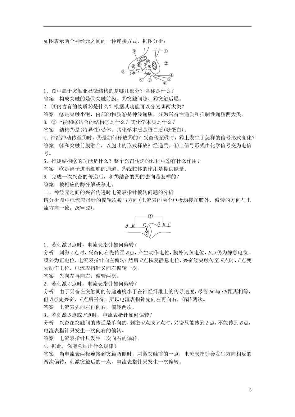 高中生物 第2章 动物和人体生命活动的调节 第1节 通过神经系统的调节 第2课时 兴奋在神经元之间的传递、神经系统的分级调节学案 新人教版必修3-新人教版高一必修3生物学案_第3页
