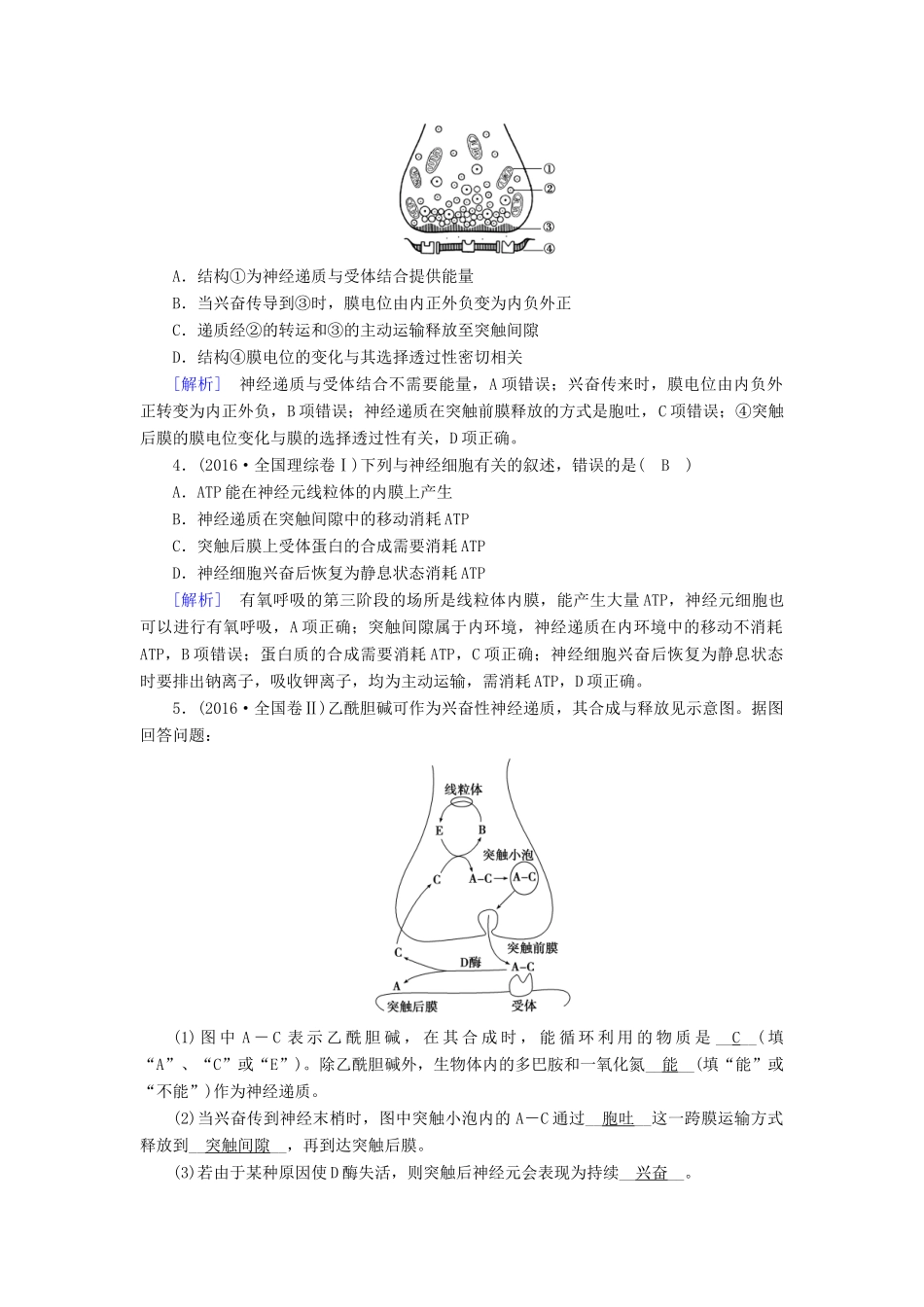 高考生物大二轮复习 专题九 动物生命活动的调节学案-人教版高三全册生物学案_第3页