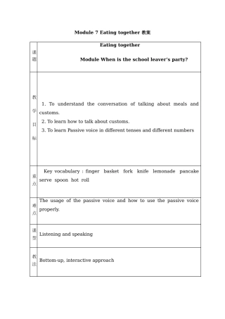 九年级英语Eating together全模块教案新人教版