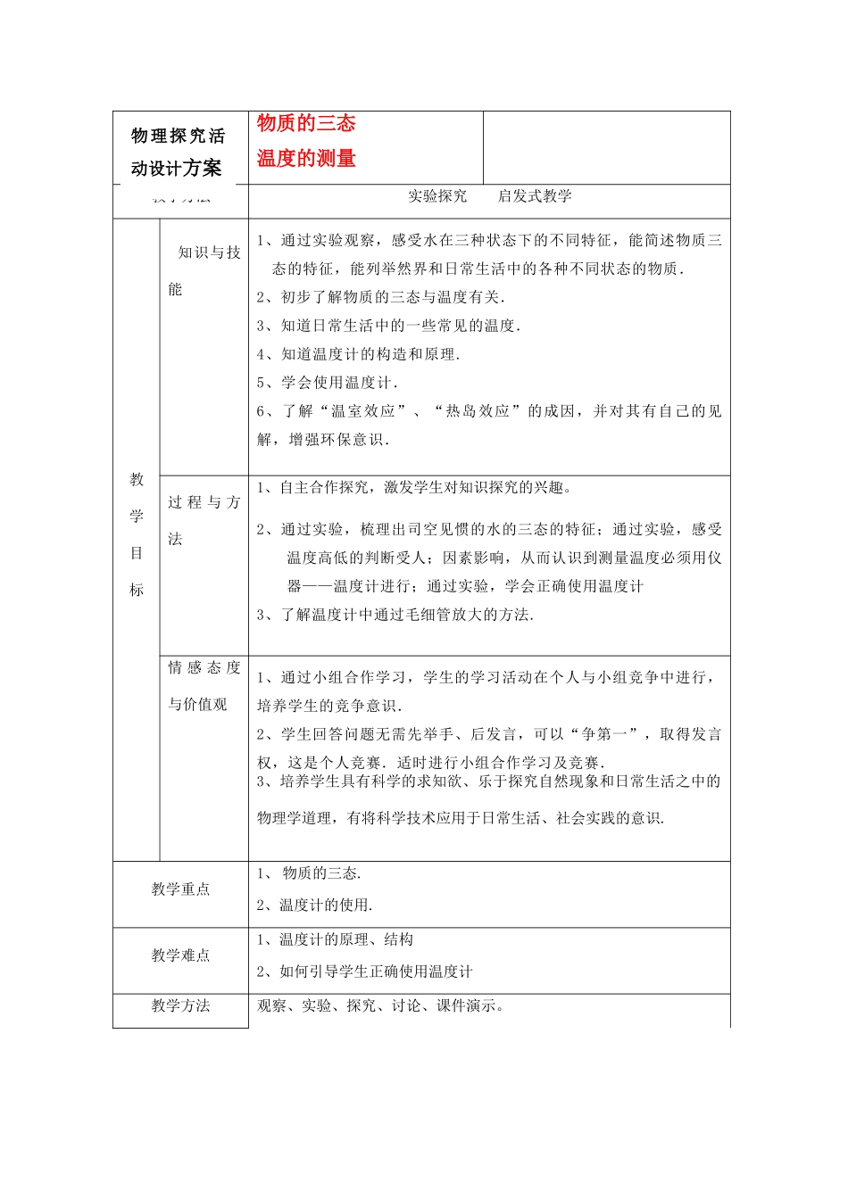 八年级物理下册 教师竞赛作品《物质的三态温度的测量》教案 苏科版_第1页
