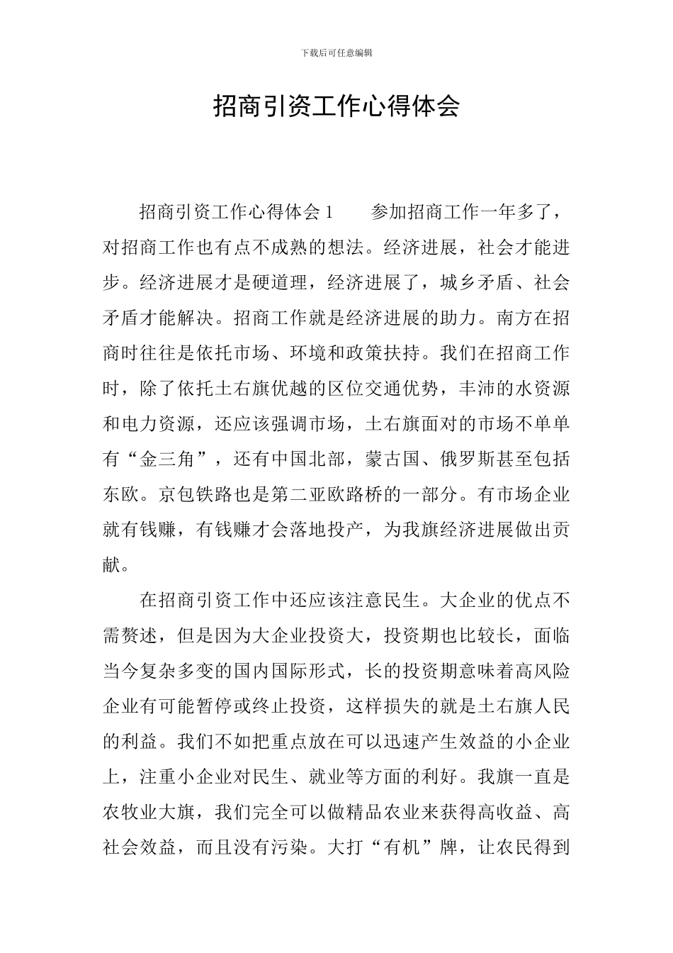 招商引资工作心得体会_第1页