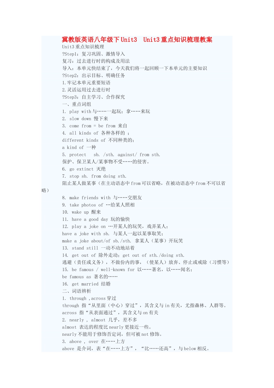 八年级英语下册 Unit3 Unit3重点知识梳理教案 冀教版_第1页