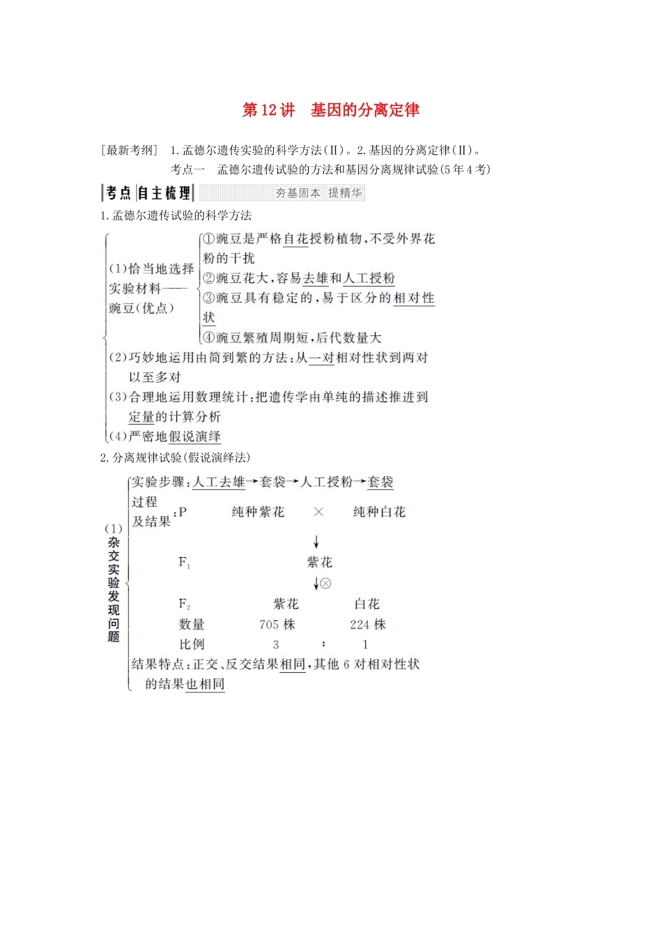 高考生物一轮复习 第六单元 第12讲 基因的分离定律学案 中图版必修2-中图版高三必修2生物学案_第1页