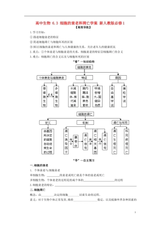 高中生物 6.3 细胞的衰老和凋亡学案 新人教版必修1