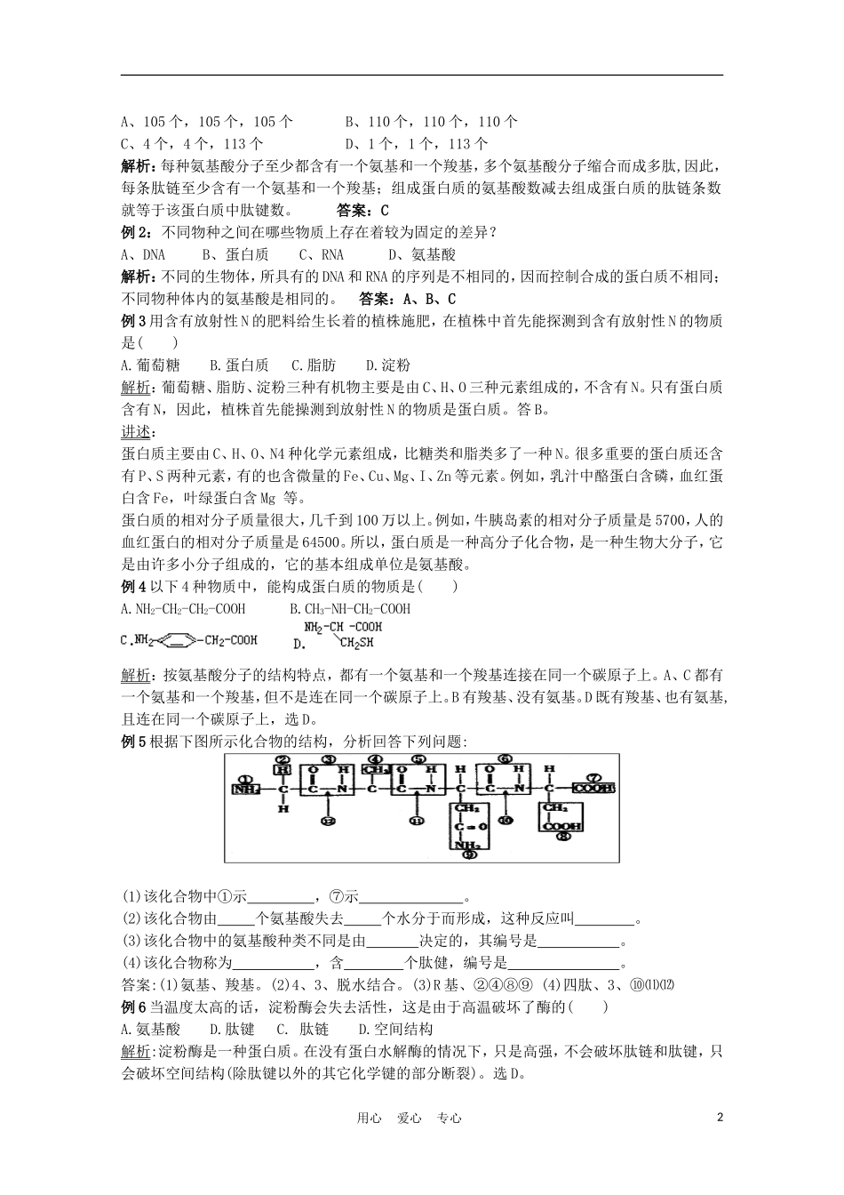 高中生物 2.2《细胞中的生物大分子》学案7 苏教版必修1_第2页