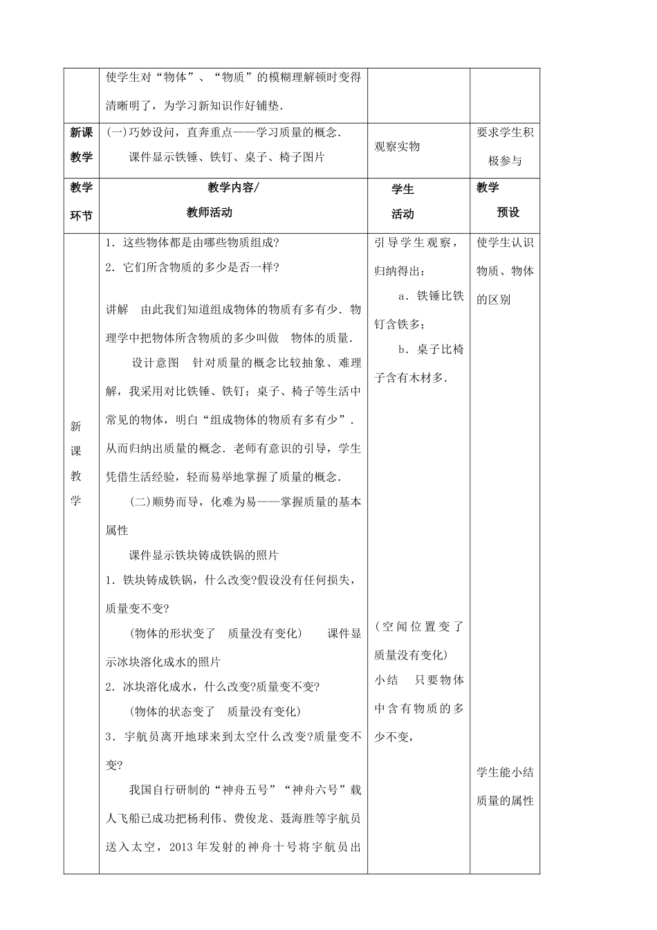 八年级物理全册《5.1 质量》教案 （新版）沪科版-（新版）沪科版初中八年级全册物理教案_第2页
