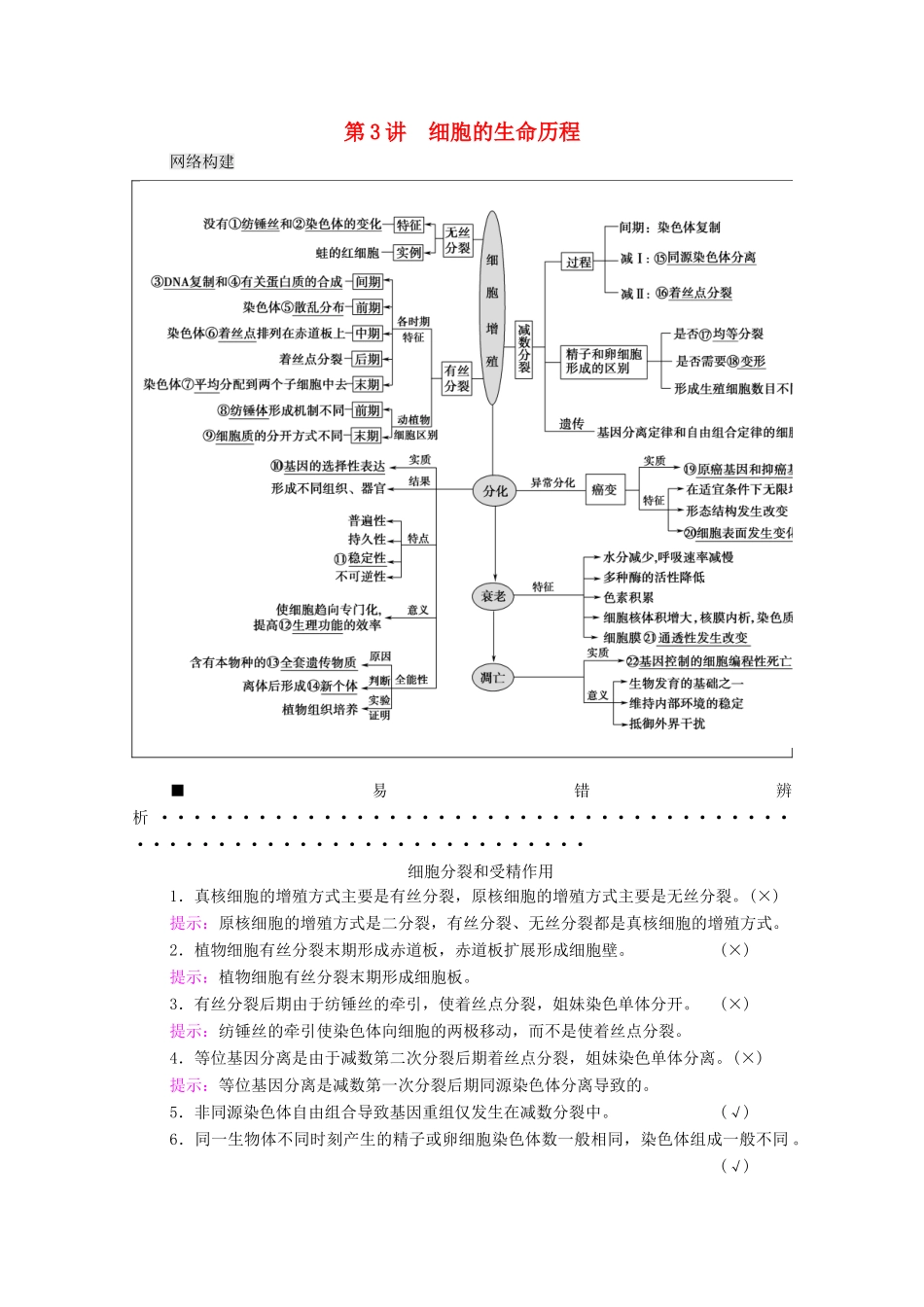 （山东专用）2021高考生物二轮复习 第1部分 专题1 第3讲 细胞的生命历程学案-人教版高三全册生物学案_第1页