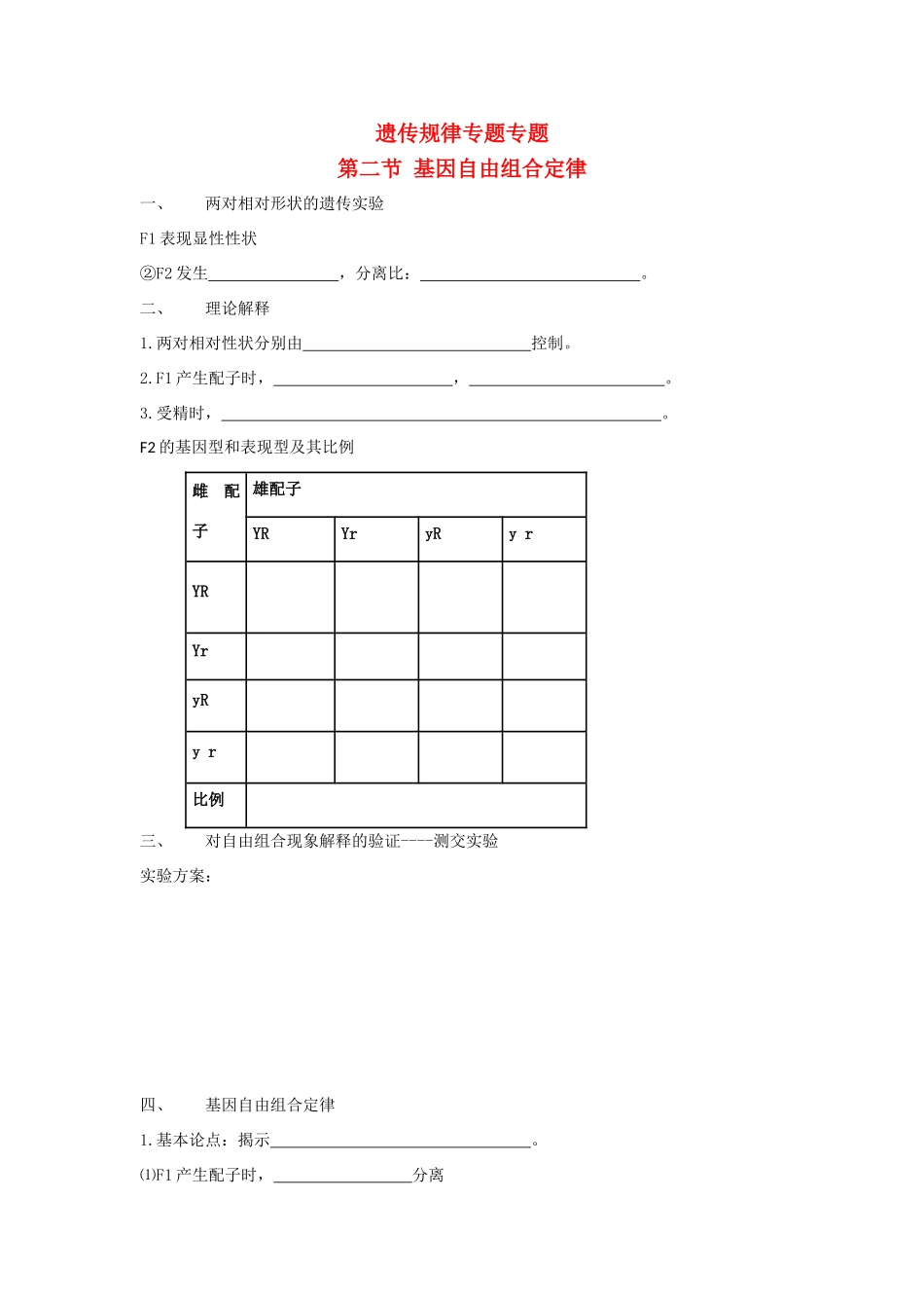 高考生物专题复习 3基因自由组合定律学案-人教版高三全册生物学案_第1页