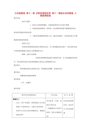 九年级物理 第十一章 多彩的物质世界 第十一章综合名师教案 人教新课标版