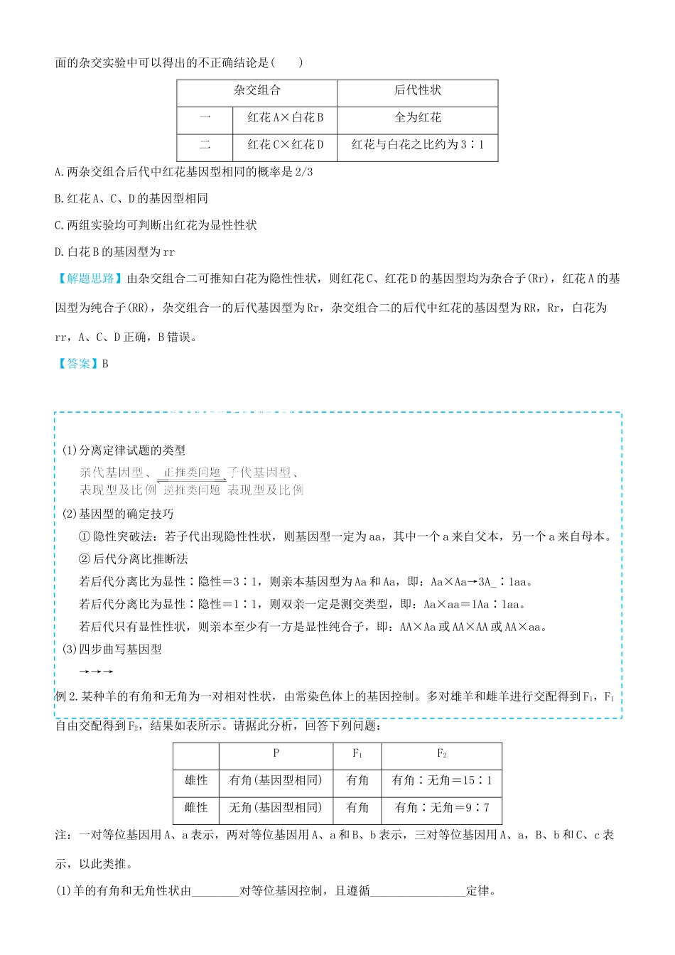 高考生物二轮复习 专题7 遗传的基本规律和人类遗传病学案-人教版高三全册生物学案_第3页