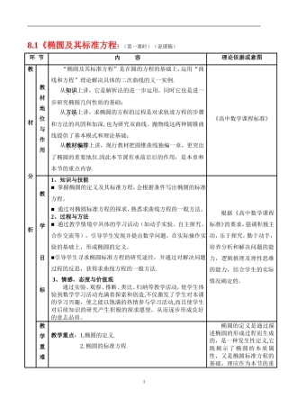 高三数学8.1《椭圆及其标准方程》（第一课时）（说课稿）
