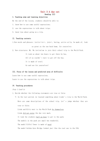 八年级英语上册 Unit 3 A day out Reading II教案 （新版）牛津版-（新版）牛津版初中八年级上册英语教案