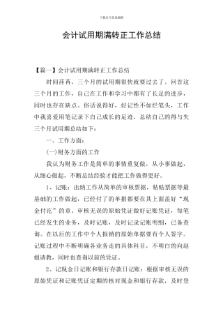 会计试用期满转正工作总结