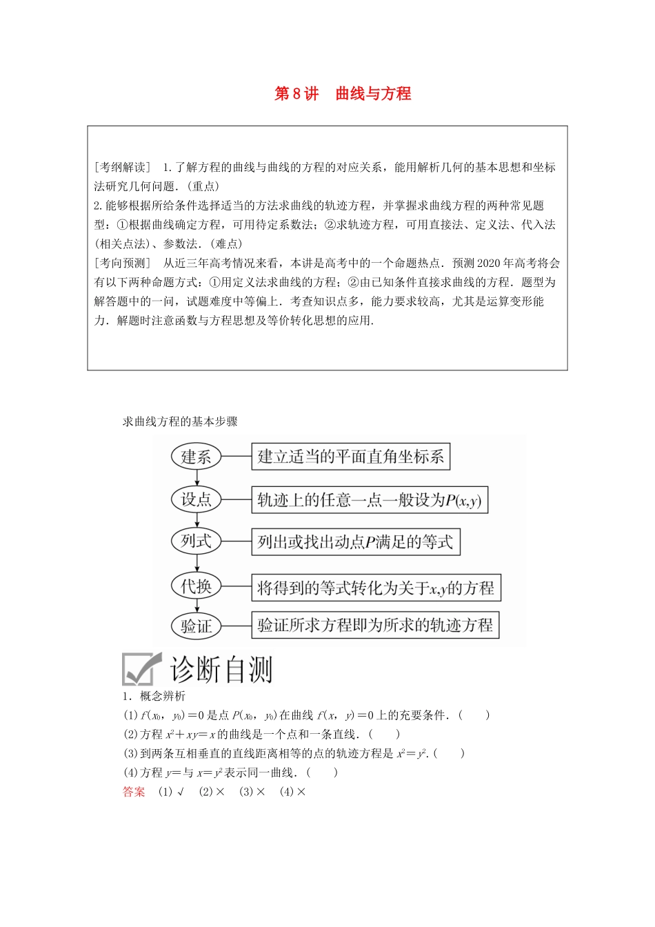 高考数学一轮复习 第8章 平面解析几何 第8讲 曲线与方程讲义 理（含解析）-人教版高三全册数学教案_第1页