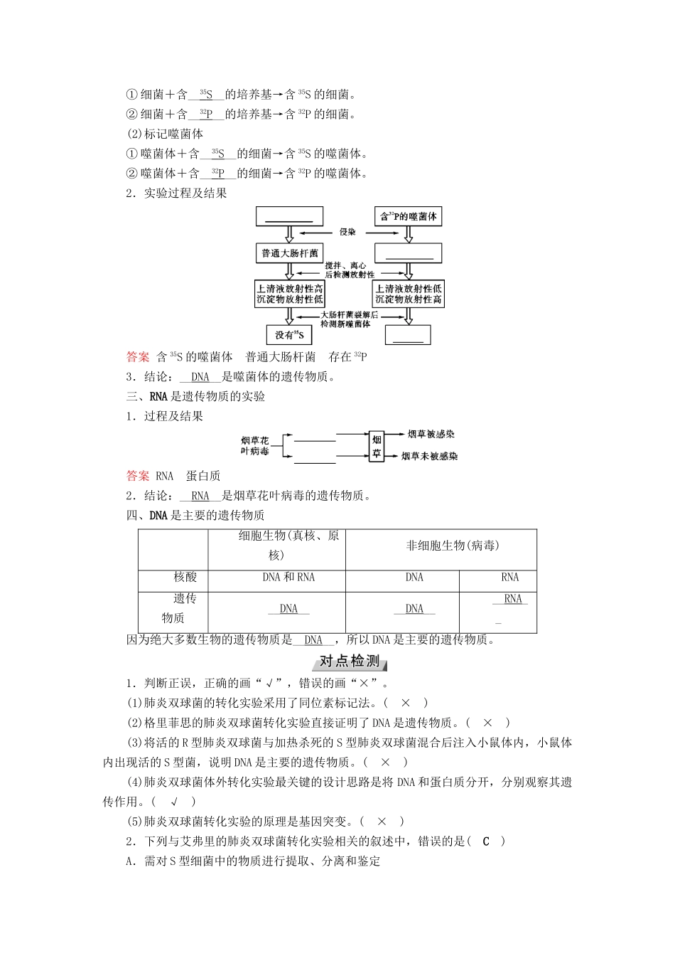 高考生物大一轮复习 第22讲 DNA是主要的遗传物质优选学案-人教版高三全册生物学案_第2页
