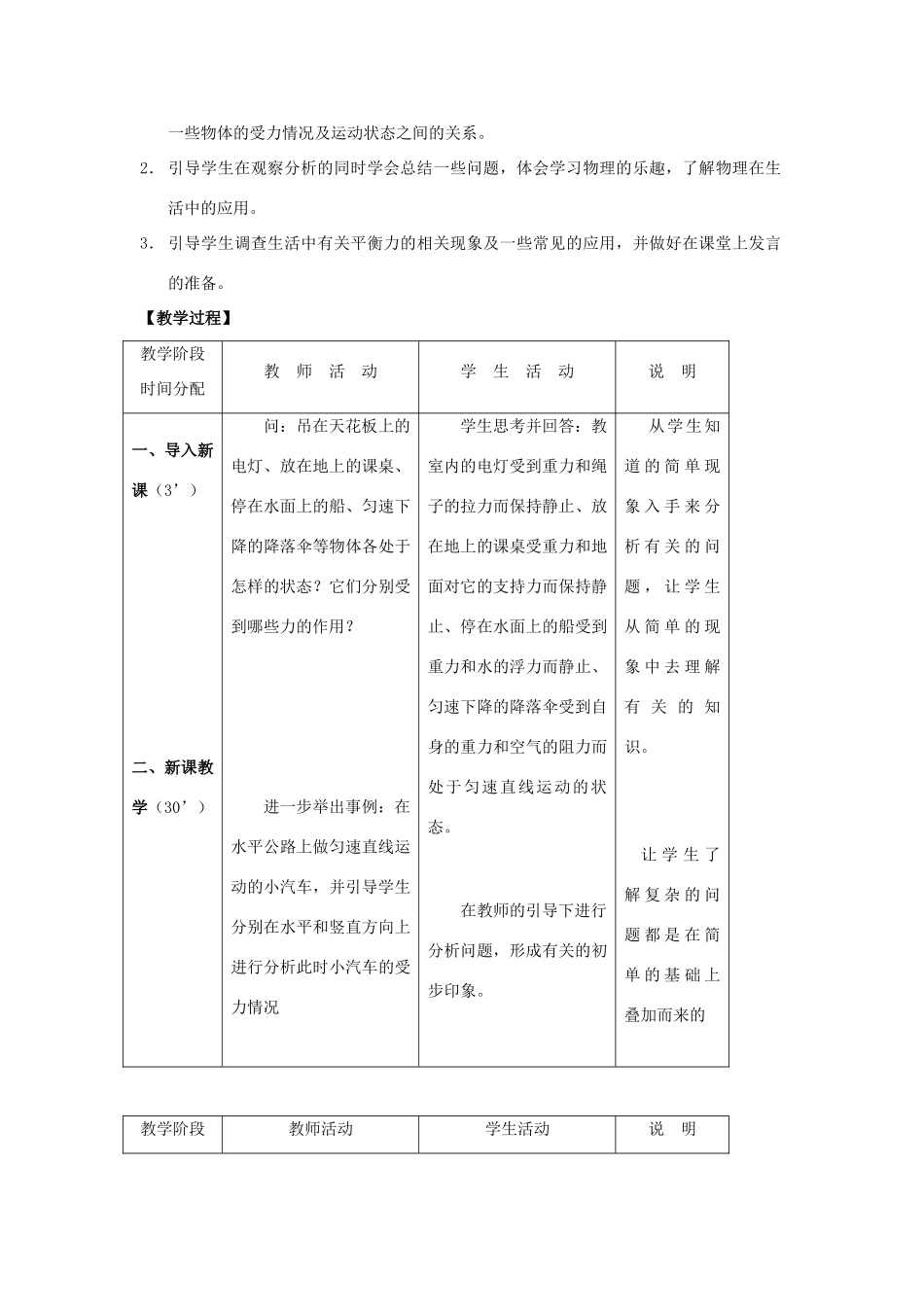八年级物理下册 第九章《一 二力平衡》教案 苏科版-苏科版初中八年级下册物理教案_第2页