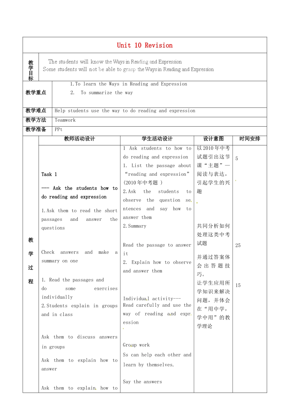 北京市顺义区大孙各庄中学九年级英语全册 Unit 10 Revision（第4课时）教案 北京课改版_第2页