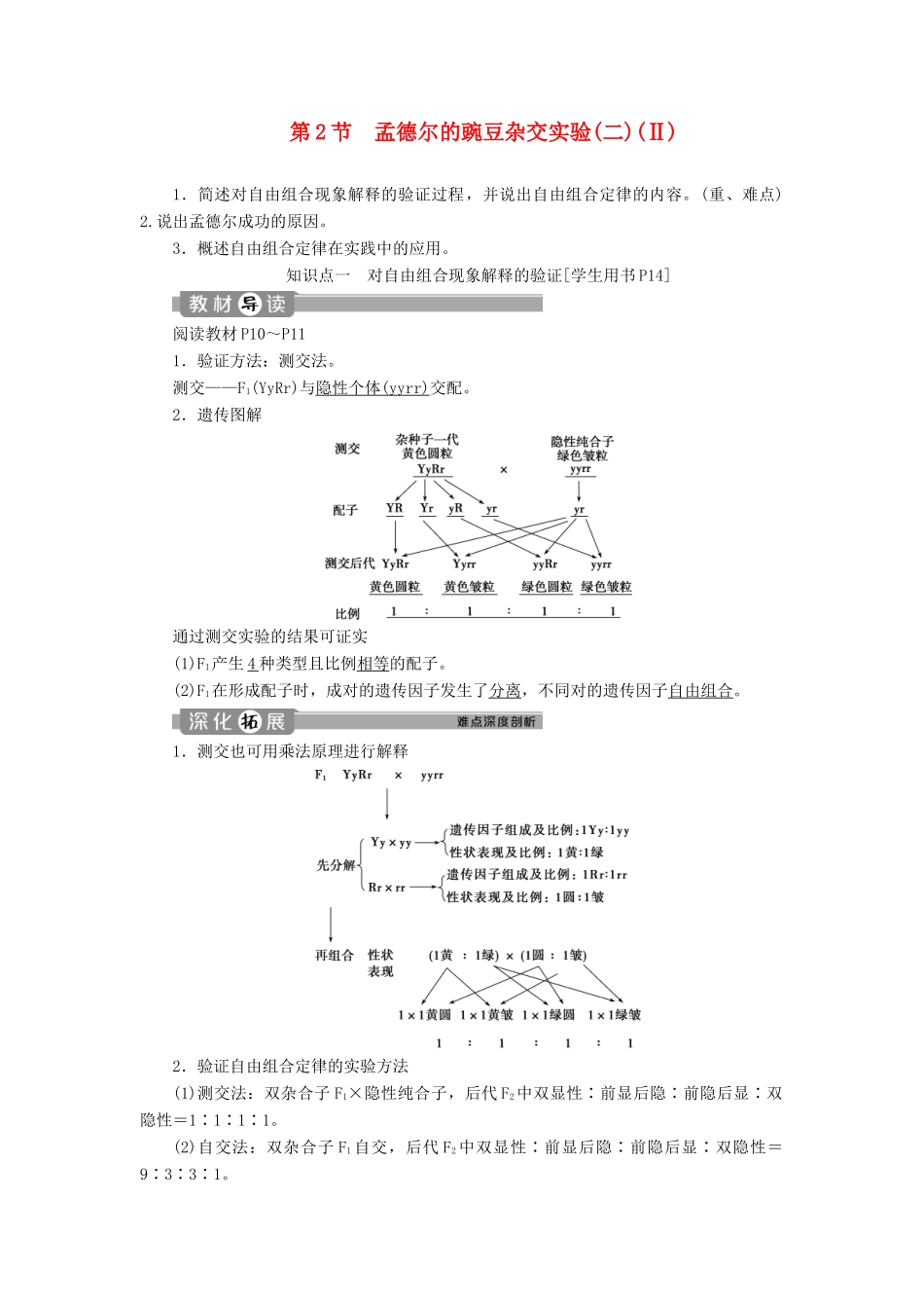 高中生物 第1章 遗传因子的发现 第2节 孟德尔的豌豆杂交实验（二）（Ⅱ）学案 新人教版必修2-新人教版高一必修2生物学案_第1页